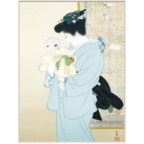 ● 上村松園 「母子」 額入り 複製画 高精彩工芸画 額装画 日本画 名画 レプリカ 美人画 重要文化財 国立近代美術館（東京）／所蔵 J2-026 【納期：約1週間】