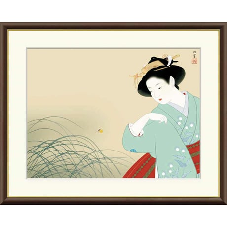 ● 上村松園 「新蛍」 額入り 複製画 高精彩工芸画 額装画 日本画 名画 レプリカ 美人画 にいぼたる 国立近代美術館（東京）所蔵  J2-028 【納期：約1週間】