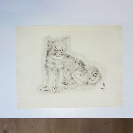 版画　藤田嗣治 「アラシェル（1930年発行・猫の本より）」 コロタイプ　アルシュ紙　額付き　挿画本のうち　版上サイン　レオナールフジタ　Foujita　真作保証