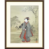 ● 歌川広重 「月夜観桜美人図」 額入り 複製画 高精彩工芸画 額装画 肉筆浮世絵 名画 レプリカ 人物 美人画 錦絵 着物の女性 J2-150 【納期：1週間】