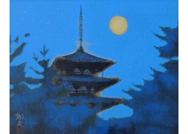 版画 平山郁夫 「法隆寺の塔」 シルクスクリーン 岩絵具仕上げ 額付き