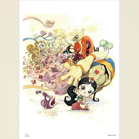 タツノコプロ監修 「ハクション大魔王 4（大）」 ジークレー版画 額入り 複製画 昭和のテレビアニメ 1969年TV放映 ギャグ漫画 コメディ 【半切】【C8030】