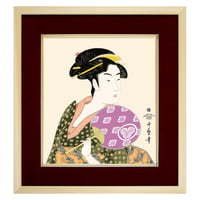 【色紙額】 喜多川歌麿「団扇を持つおひさ」 額入り 美人画 複製色紙 特殊工芸画 江戸の浮世絵 錦絵 木版画  大首絵 模写 レプリカ K3-002