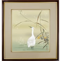 【色紙額】 酒井抱一「芦に白鷺図」複製画　額入り　色紙額　特殊工芸画　冬　しらさぎ　雪　風景画　琳派　日本画　名作 K10-082