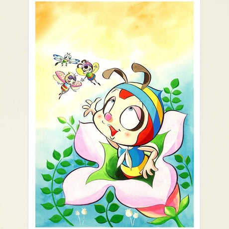 タツノコプロ監修 「昆虫物語 みなしごハッチ 4」 ジークレー版画 額入り 複製画 昭和のテレビアニメ 1970年TV放映  みつばちハッチ 冒険ファンタジー 【半切】【C8026】