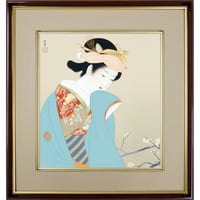 【色紙額】 上村松園「春芳」額入り 日本画の名作 高精彩工芸画 複製画 人物 美人画 レプリカ  絵画 美術品 アート K10-015