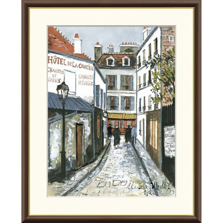 ユトリロ 「ベルヴィルの通り」 額入り 複製画 高精彩工芸画  額装画  レプリカ  風景画 エコールドパリ J1-121 【納期：約1週間】