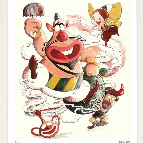 タツノコプロ監修 「ハクション大魔王 1」 ジークレー版画 額入り 複製画 昭和のテレビアニメ 1969年TV放映 ギャグ漫画 コメディ 【四つ切】【C8014】