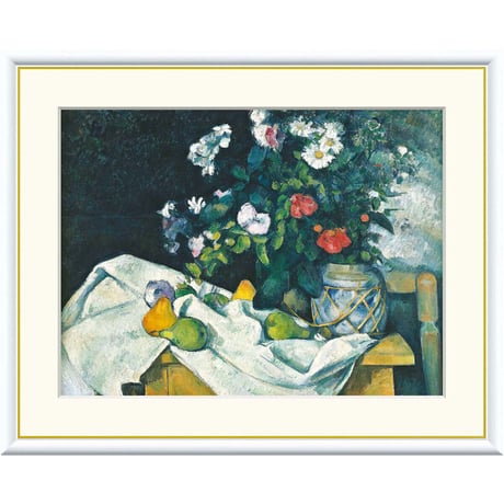 セザンヌ 「花と果物のある静物」 額入り 複製画 高精彩工芸画  額装画 レプリカ 印象派 近代絵画 J1-060 【納期：約1週間】