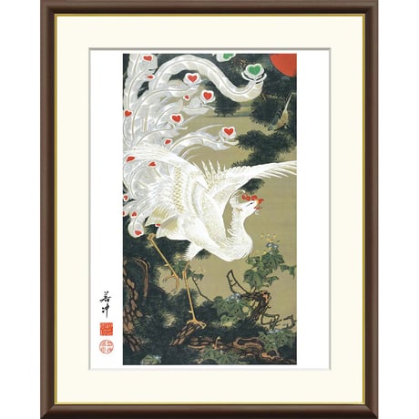 ● 伊藤若冲 「老松白鳳図」 額入り 複製画 高精彩工芸画 額装画 日本画 名画 レプリカ 動物画 花鳥図 京都画壇 国宝・動植綵絵より 皇居三の丸尚蔵館／所蔵 J2-062【納期：約1週間】