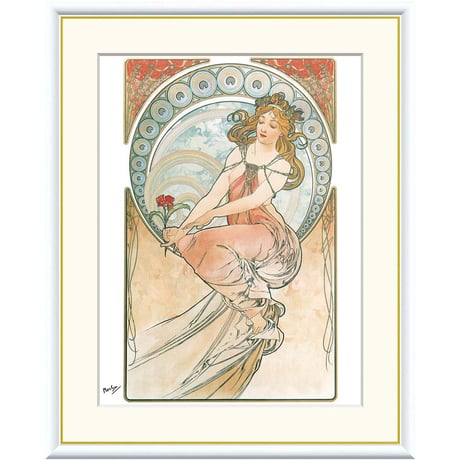 ミュシャ 「芸術・絵画」 額入り 複製画 高精彩工芸画 額絵 額装画 アート レプリカ 透明アクリル アールヌーボー 美人画 四芸術 Mucha J1-107 【納期：約1週間】