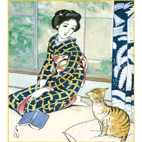 色紙額　竹久夢二「晩春」特色工芸色紙 複製画 日本画 名画 レプリカ 美人画 大正ロマン 雑誌グラフィック K10-037【納期：在庫あり】