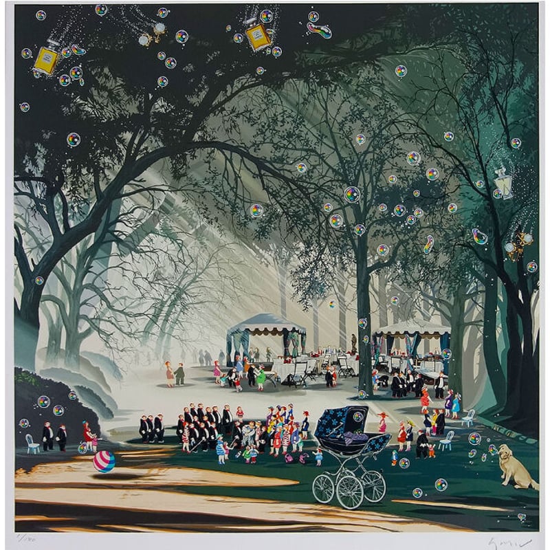 ヒロヤマガタ真作保証美品シルクスクリーン子供達の雪祭り