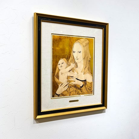 版画　藤田嗣治 「聖母子 Maternite」 シルクスクリーン ミクストメディア　額付き　F6号相当　Foujita　真作保証　YE382