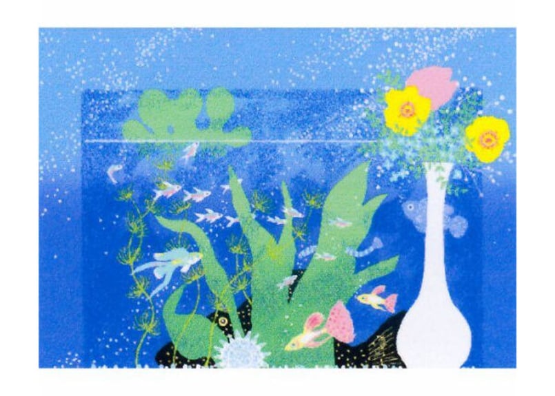 ★ 吉岡浩太郎『猫と魚・太子』シルクスクリーン・風景画　熱帯魚　水槽