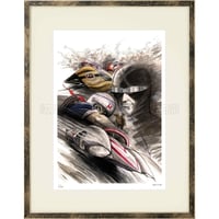 タツノコプロ監修 「マッハGoGoGo 2」(大) ジークレー版画 額入り 複製画 昭和のテレビアニメ 1967年TV放映 カーレース 【半切】【C8031】