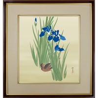 【色紙額】 酒井抱一「燕子花に水鶏図」複製画　額入り　色紙額　特殊工芸画　かきつばた　クイナ　野鳥　初夏　風景画　琳派　日本画　名作 K10-080
