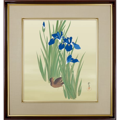 【色紙額】 酒井抱一「燕子花に水鶏図」複製画　額入り　色紙額　特殊工芸画　かきつばた　クイナ　野鳥　初夏　風景画　琳派　日本画　名作 K10-080