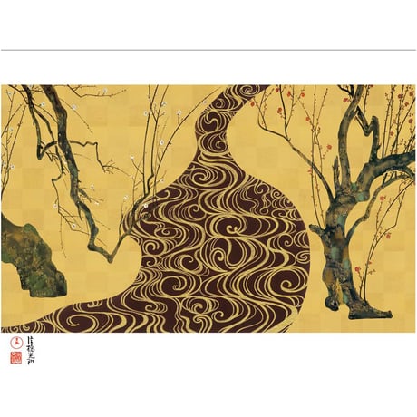 ● 尾形光琳 「紅白梅図」額入り 複製画 高精彩工芸画 額装画 日本画 名画 レプリカ 琳派 京都 最高傑作 国宝 MOA美術館（静岡）所蔵 J2-143 【納期：約1週間】