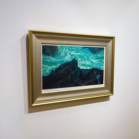版画　東山魁夷 「潮音」 シルクスクリーン　新品の額付き　10号相当　セリグラフ　風景画　海　波　涛声　文化勲章受章作家　日本画　真作保証　原画：1966年制作、SOMPO美術館所蔵 【中古】