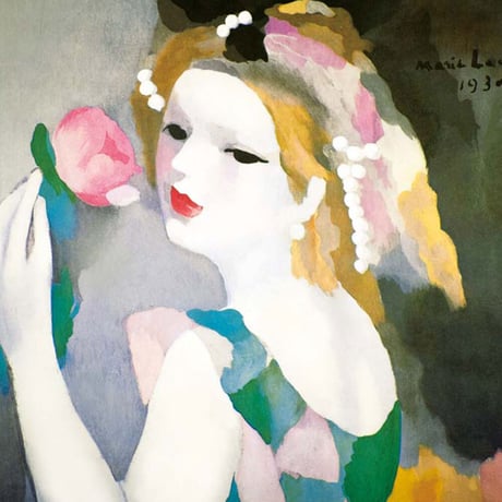 マリー・ローランサン 「バラの女」 額入り 複製画 高精彩工芸画 額装画 レプリカ エコールドパリ 美人画 J1-175 【納期：約1週間】