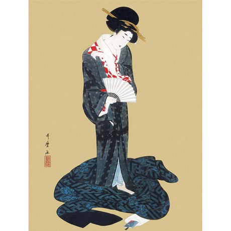 ● 喜多川歌麿 「更衣美人図」額入り 複製画 高精彩工芸画 額装画 肉筆浮世絵 名画 レプリカ 人物 美人画 出光美術館所蔵 J2-147 【納期：1週間】