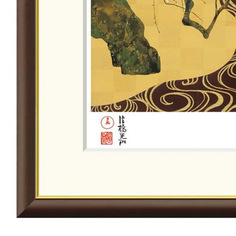 ● 尾形光琳 「紅白梅図」額入り 複製画 高精彩工芸画 額装画 日本画 名画 レプリカ 琳派 京都 最高傑作 国宝 MOA美術館（静岡）所蔵 J2-143 【納期：約1週間】
