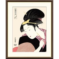 ● 喜多川歌麿 「深く忍恋」額入り 複製画 高精彩工芸画 額装画 浮世絵 大首絵 名画 レプリカ 人物 美人画 錦絵 木版 歌撰戀之部 J5-G010 【納期：1週間】