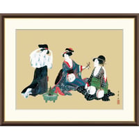 ● 喜多川歌麿 「三美人図」額入り 複製画 高精彩工芸画 額装画 肉筆浮世絵 名画 レプリカ 人物 美人画  海の見える杜美術館所蔵 J2-148 【納期：1週間】