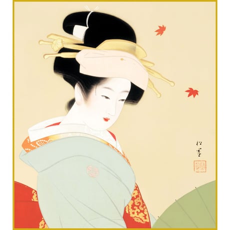 【色紙額】 上村松園「紅葉可里図」額入り 日本画の名作 高精彩工芸画 複製画 人物 美人画 レプリカ  絵画 美術品 アート K10-012