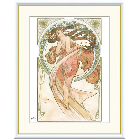 ミュシャ 「芸術・ダンス」 額入り 複製画 高精彩工芸画 額絵 額装画 アート レプリカ 透明アクリル アールヌーボー 美人画 四芸術 Mucha J1-106 【納期：約1週間】
