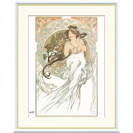 ミュシャ 「芸術・音楽」 額入り 複製画 高精彩工芸画 額絵 額装画 アート レプリカ 透明アクリル アールヌーボー 美人画 四芸術 Mucha J1-105 【納期：約1週間】