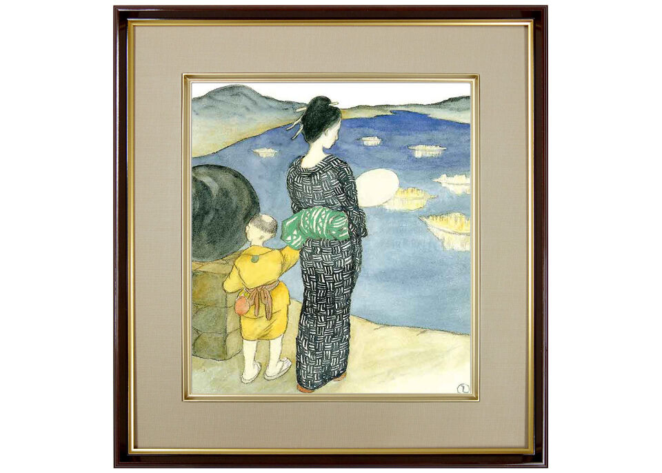 竹久夢二 長崎十二景 阿片窟 長春樓 携わる ・額装・肉筆水彩画