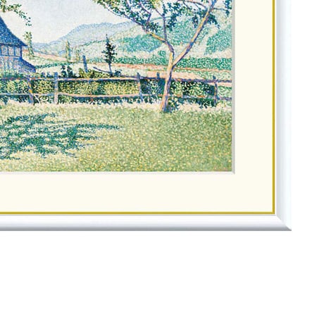 シニャック 「牧草地 コンブラ・ル・シャトー」 額入り 複製画 高精彩工芸画  額装画 レプリカ  風景画 ポスト印象派 点描画 J1-140 【納期：約1週間】