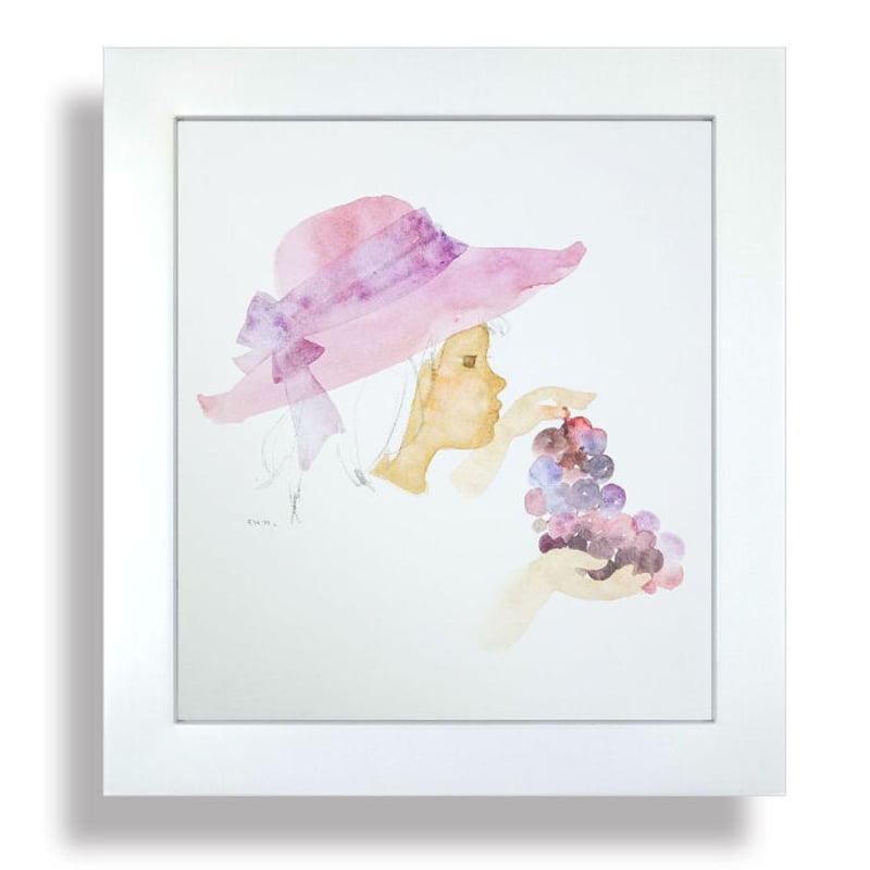 花を持つワンピースの少女いわさきちひろリトグラフ作品