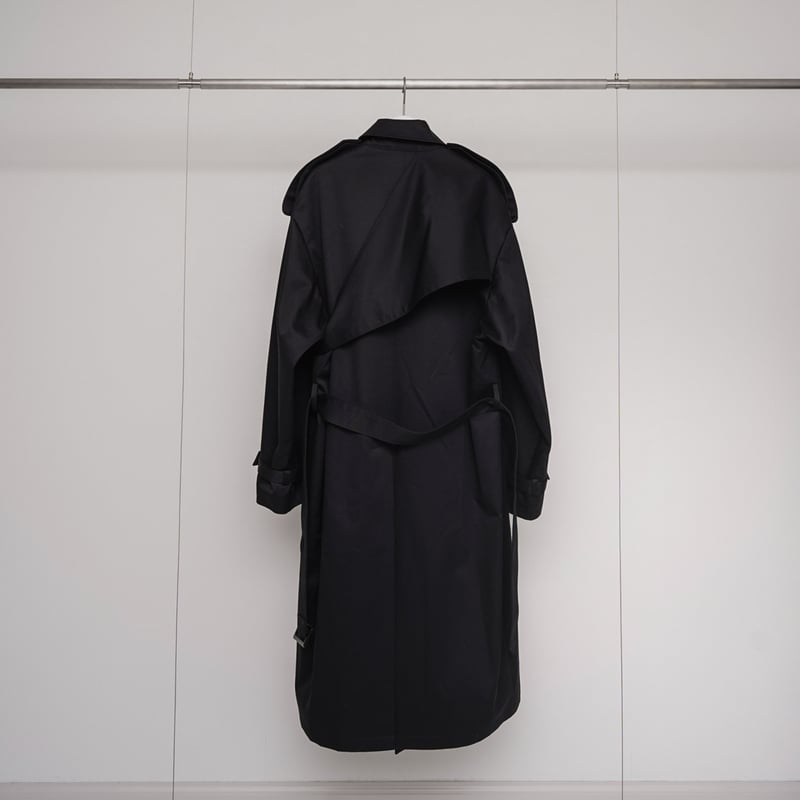 KEISUKE YOSHIDA> Belted Trench Coat , Black | 