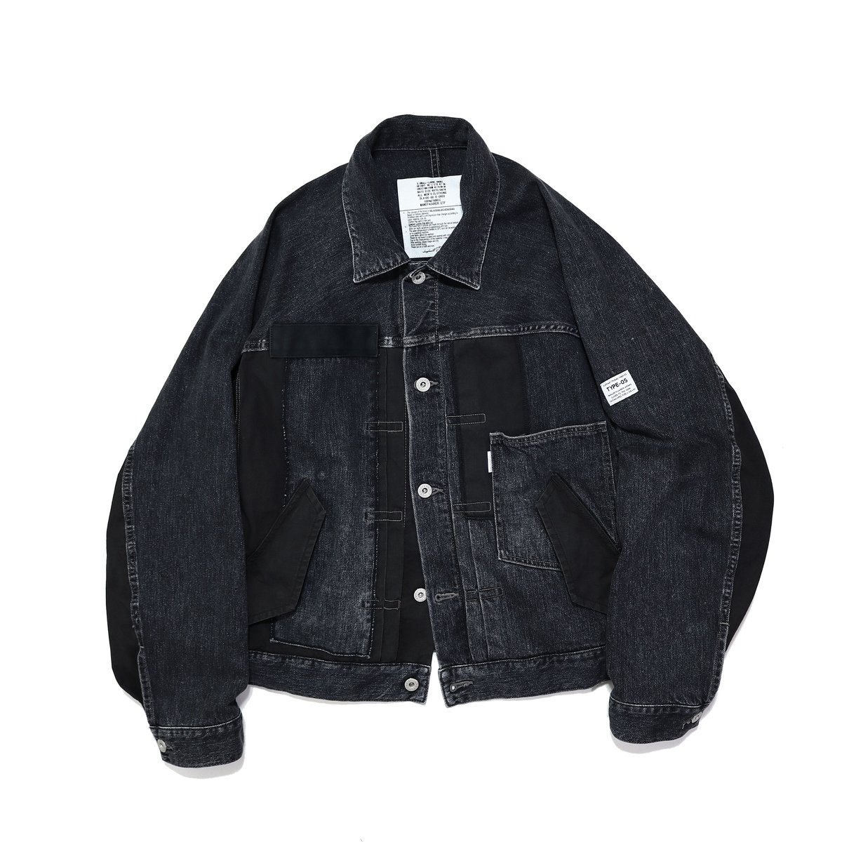 < elephant TRIBAL fabrics > PANEL PATCHWORK DENIM JKT -BLACK-