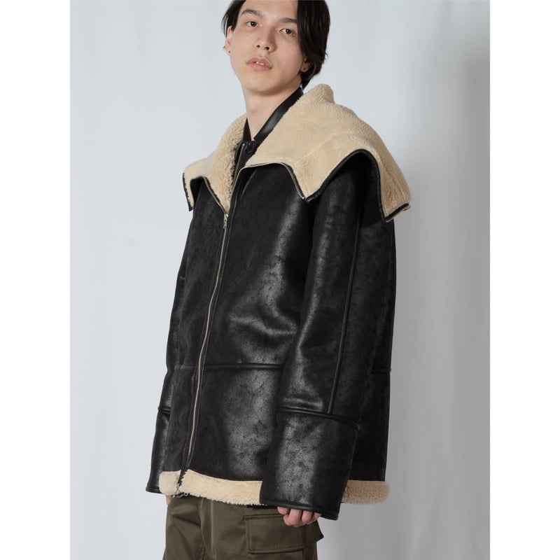 FAUX MOUTON JACKET -BLACK- | kuonbyrinq's STORE