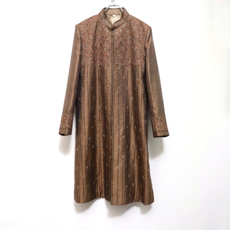 Embellished collarless coat "Brown" [@zastin_tcp]