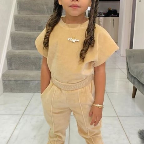 【Kids】Velours Jogger Set Beige