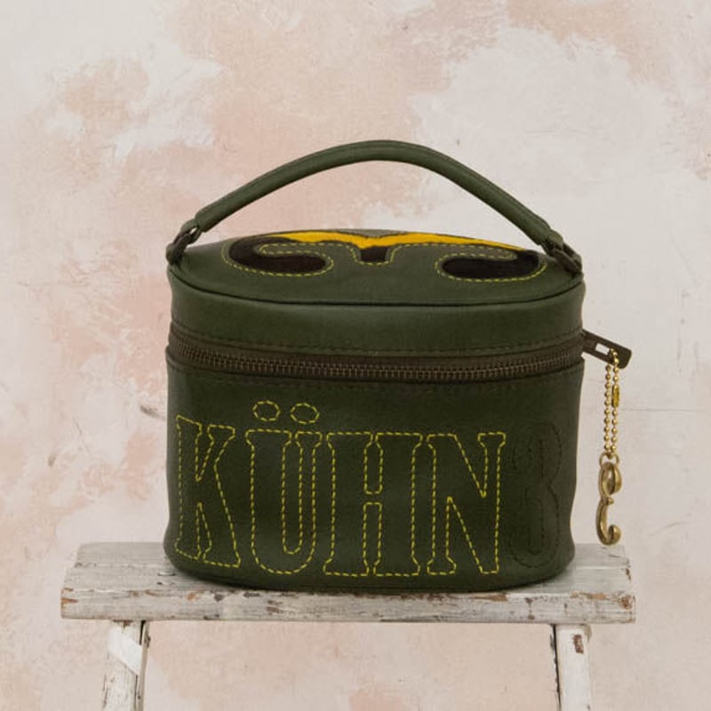 バニティーバッグ バニティポーチ 斬新可愛い グリーン 本革 ハラコ  