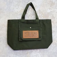 革プレートトートバッグ　カーキ×キャメル