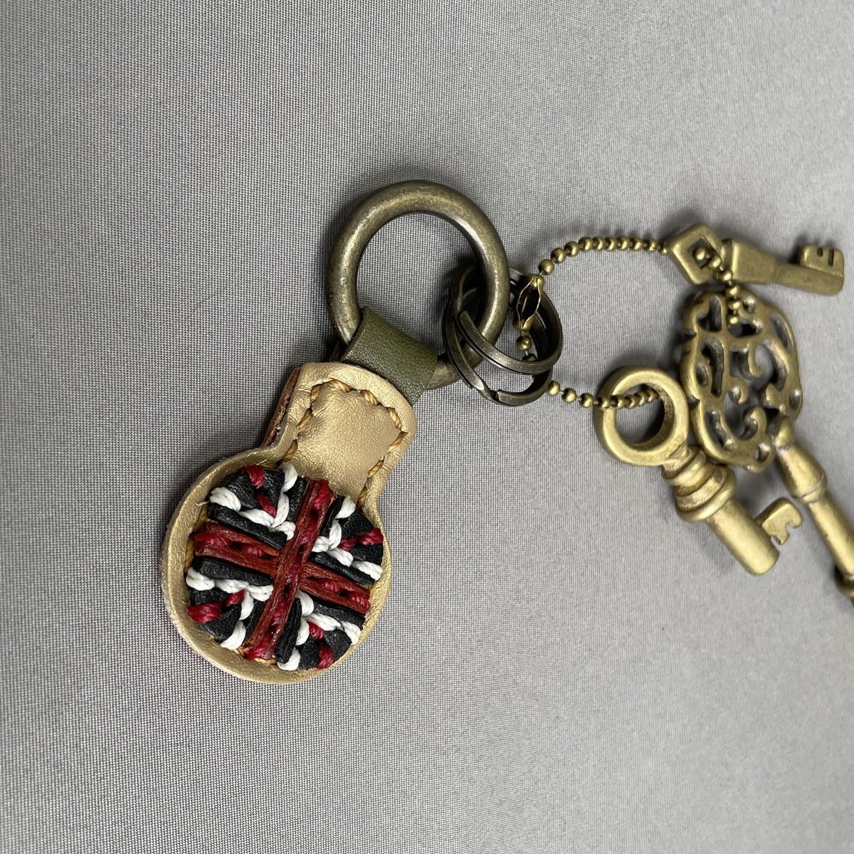 ユニオンジャック本革キーホルダー（革のせタイプ）・キーリング（革付