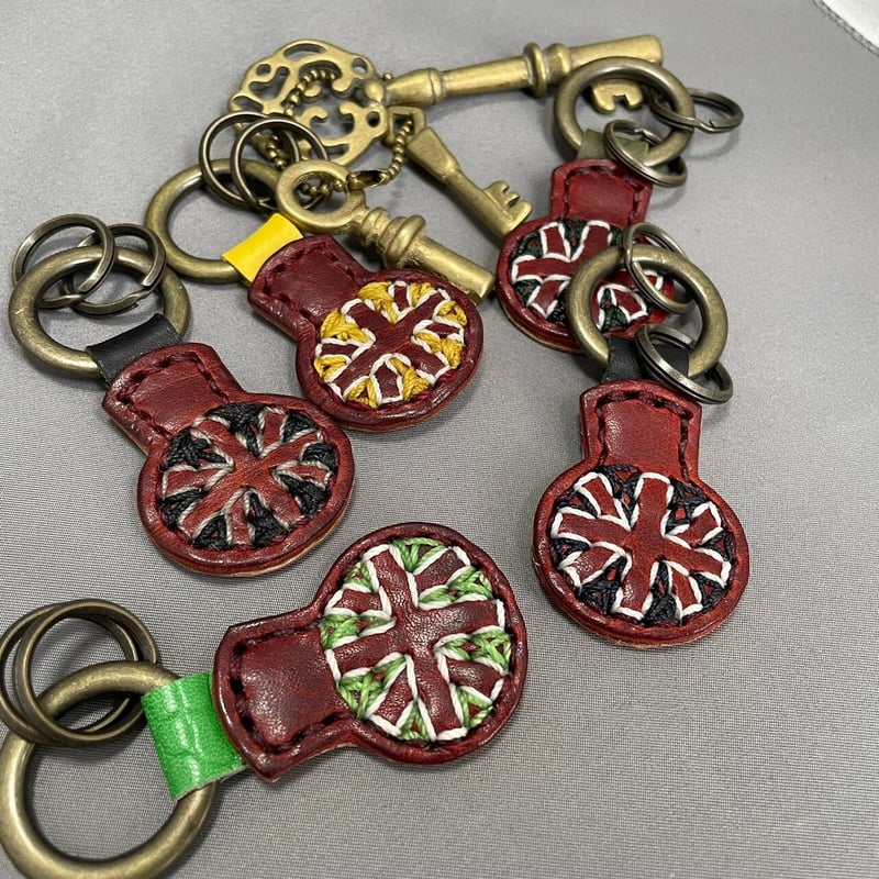 ユニオンジャック本革キーホルダー（刺繍タイプ）・キーリング