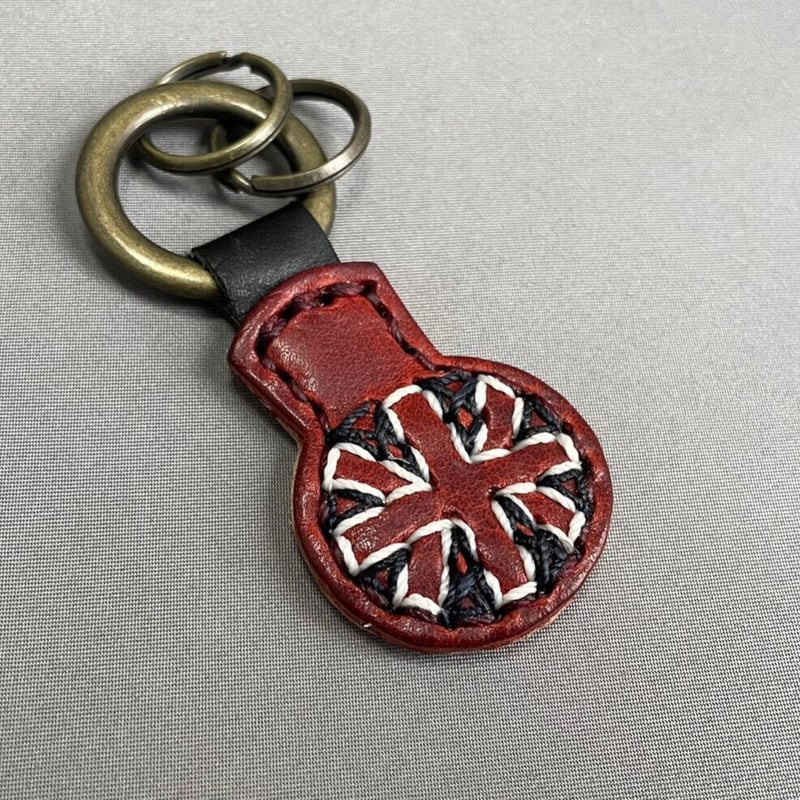 ユニオンジャック本革キーホルダー（刺繍タイプ）・キーリング