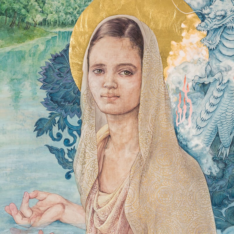 更紗「仏手」印相 額装：インド