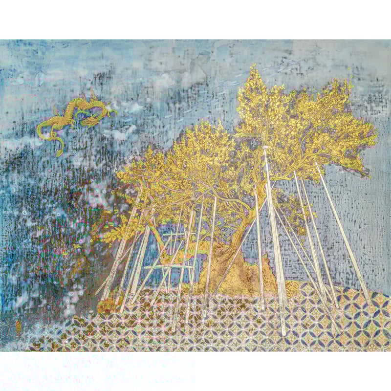 L3( *¯ ꒳¯*)　　桜　金箔押しステキなキラキラ　見開き御朱印です 黄金神代桜 特別御朱印帳（見開きサイズ） | 工房 映水
