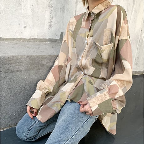 カーキ柄シフォンブラウス