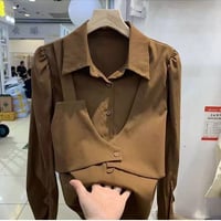New！デザインブラウス ブラウン