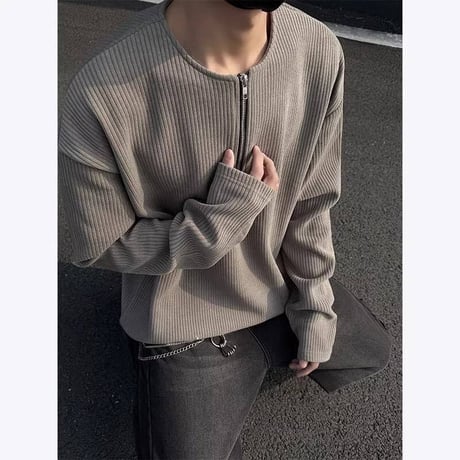 春夏NEW！ハーフジップロンT　グレー